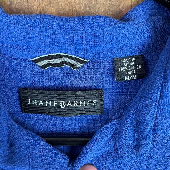 Jhane Barnes Mens Shirt Blue Polo Silk & Spandex Short Sleeve Square Pattern M - Picture 8 of 14